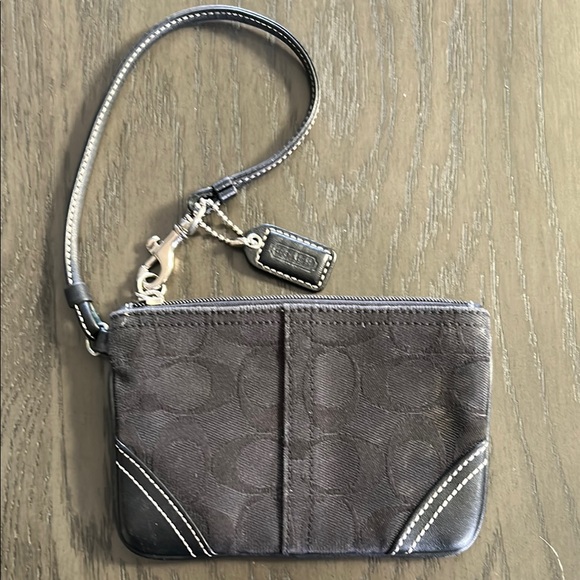 Coach Handbags - Coach Black Signature Mini Wristlet with Zip Top and Leather Trim